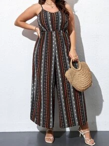 SHEIN Holidaya Plus Geo Print Cami Jumpsuit - Multicolor - View 5