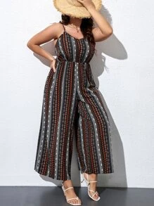 SHEIN Holidaya Plus Geo Print Cami Jumpsuit - Multicolor - View 6