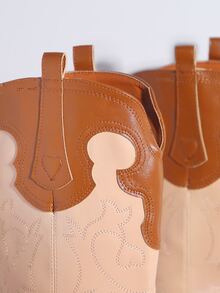 Two Tone Knee High Cowboy Boots - màu nâu - Xem 4