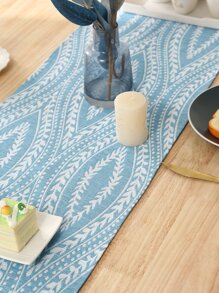 1pc Jacquard Table Runner, Modernist Polyester Fringe Trim Decor Kitchen Table Runner For Home - Blue - View 7