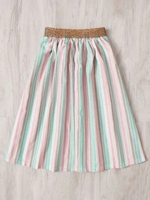 SHEIN Girls 1pc Striped Print Belted Skirt - Multicolor - View 5