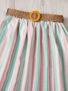 SHEIN Girls 1pc Striped Print Belted Skirt - Multicolor - View 3