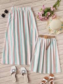 SHEIN Girls 1pc Striped Print Belted Skirt - Multicolor - View 4