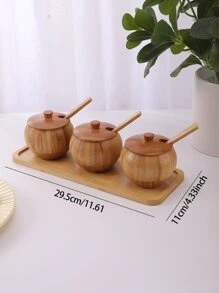 4 piezas/set estante de especias de bambú con bandeja, estante organizador de especias minimalista de estilo japonés para cocina - Albaricoque - Ver 2
