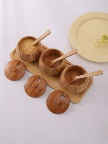 4 piezas/set estante de especias de bambú con bandeja, estante organizador de especias minimalista de estilo japonés para cocina - Albaricoque - Ver 5