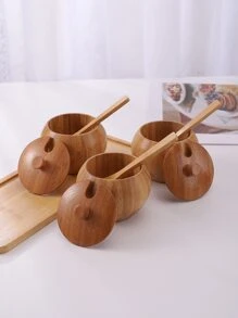 4 piezas/set estante de especias de bambú con bandeja, estante organizador de especias minimalista de estilo japonés para cocina - Albaricoque - Ver 6
