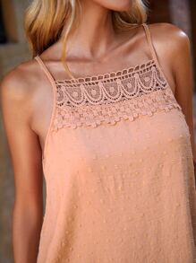 SHEIN Clasi Top de tirantes de lunares con encaje en contraste - Naranja Coral - Ver 7