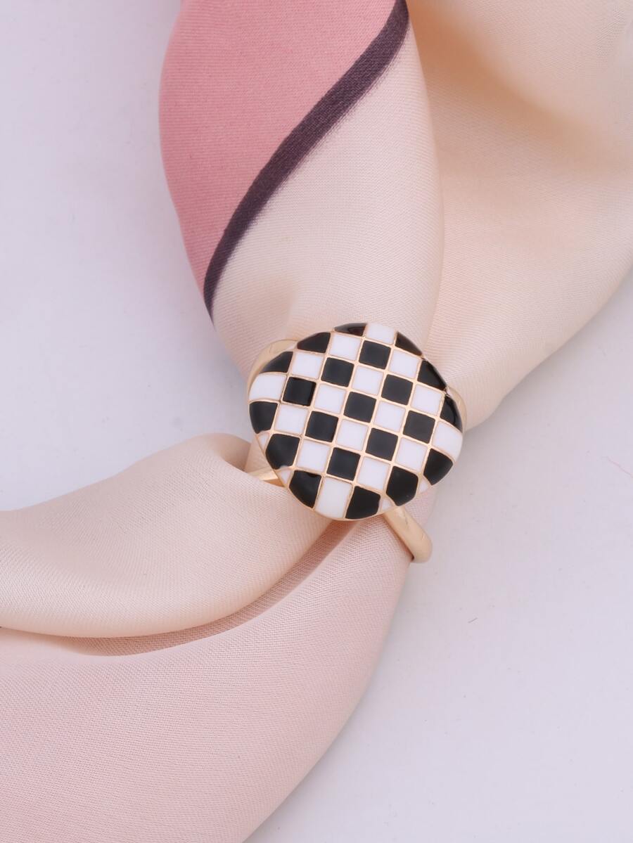 1pc Women Checkered Pattern Round Decor Scarf Ring For Decoration - Multicolor - View 1