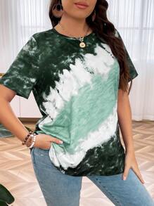 EMERY ROSE Plus Tie Dye Tee, Women Summer Top - Green - View 3
