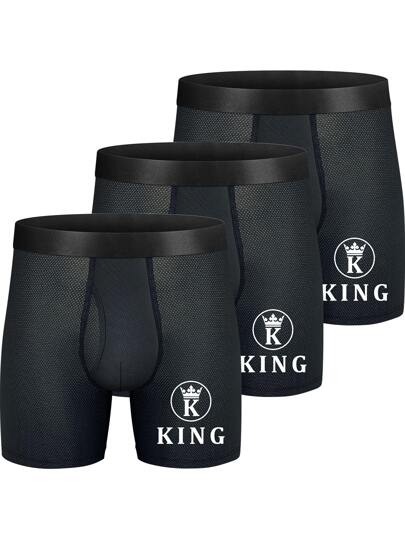 Men 3pcs Letter Graphic Boxer Brief