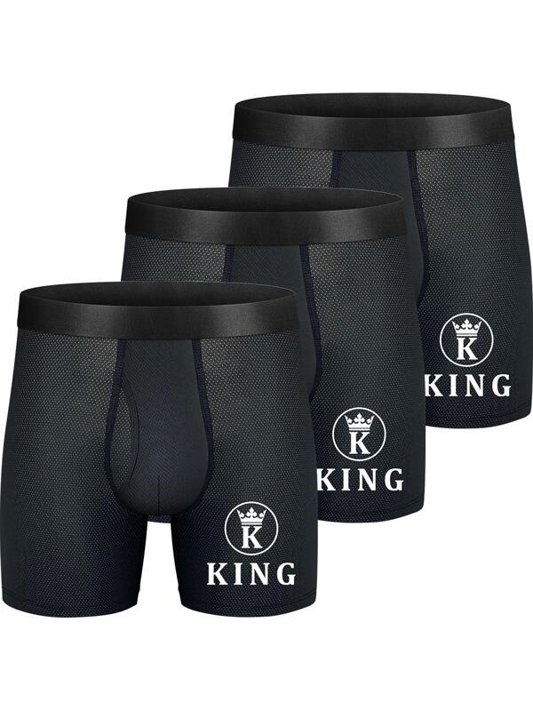 Shein Underwear&Sleepwear Basics Boxer cu 3 bucăți cu litere grafice pentru bărbați