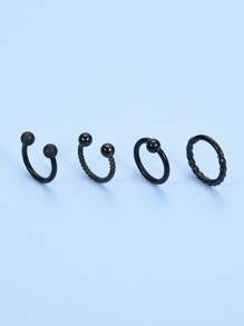 4pcs Men Minimalist Nose Ring - Black - View 2