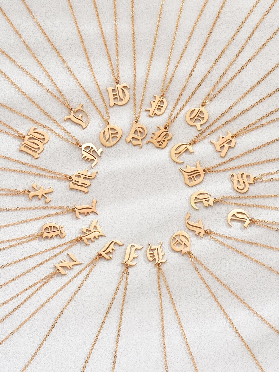 26pcs/set Letter Charm Necklace - Yellow Gold - View 1
