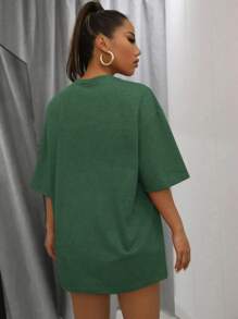 SHEIN Unity Cartoon Graphic Drop Shoulder Oversized Tee - Green - View 2