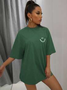 SHEIN Unity Cartoon Graphic Drop Shoulder Oversized Tee - Green - View 3