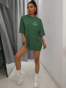 SHEIN Unity Cartoon Graphic Drop Shoulder Oversized Tee - Green - View 4