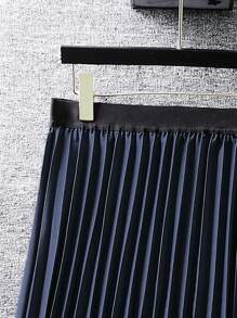 SHEIN Clasi Falda fruncido unicolor - Azul Marino - Ver 3