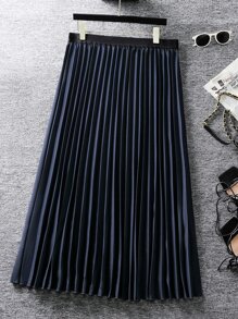 SHEIN Clasi Falda fruncido unicolor - Azul Marino - Ver 4