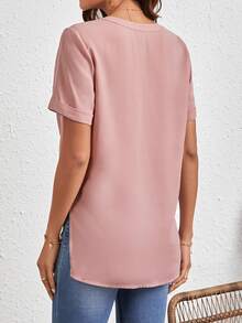 SHEIN Clasi Áo sơ mi nữ Trọn gói màu trơn Giải trí - Bụi hồng - Xem 2