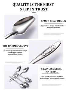 ( 5 件/包 ) 鸚鵡喜鵲老虎條紋設計幼鳥奶粉餵勺套裝 - 銀色 - 查看 3