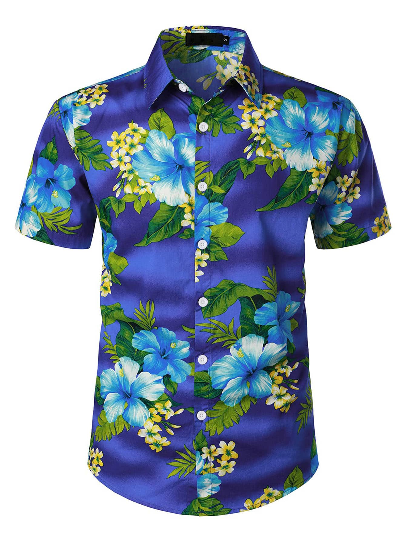 NITAGUT Men Tropical Print Button Up Shirt - Blue - View 1