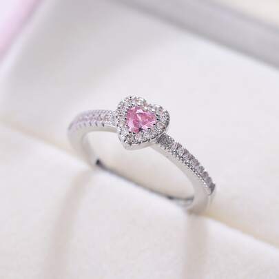 CVNANA 1 pezzo Anello in argento con zirconi a forma di cuore dolce, regalo di San Valentino per le donne, gioiello per appuntamenti (senza scatola), mamma, madre, festa della mamma, regalo