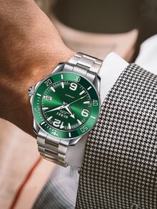 BUREI Hombres Reloj mecánico de puntero redondo fecha - Verde - Ver 2