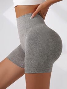 Yoga Basic Wide Waistband Sports Shorts - Mocha Brown - View 3