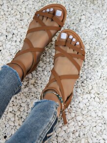 Sandales entre-doigt croisé entre-doigt à bride de cheville plat mode
