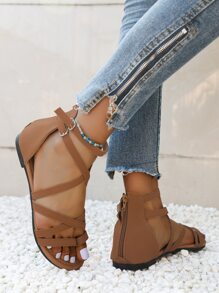 Sandales entre-doigt croisé entre-doigt à bride de cheville plat mode