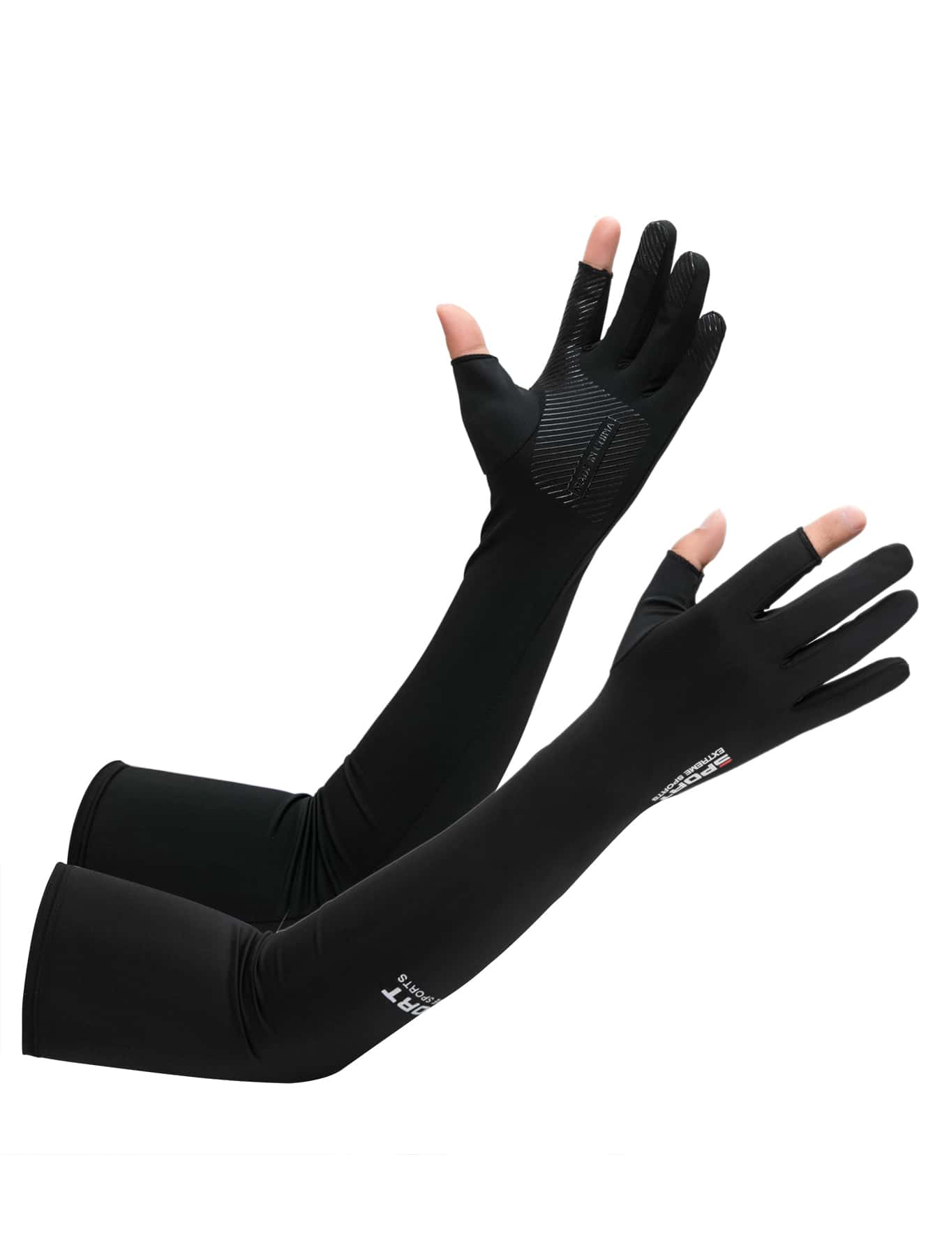 1雙防曬騎行手套帶臂套 - 黑色 - 查看 1