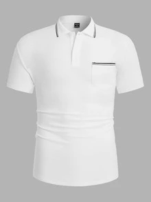 GENTILAND Hombres Camisa polo ribete en contraste - Blanco - Ver 3
