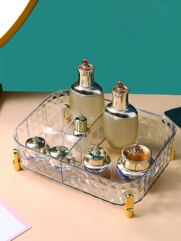 Multi-Grid Desktop Makeup Organizer, 1pc Clear Cosmetic Storage Organizer, Large Capacity Cosmetic Storage Tray, Nail Polish Storage Box, Multifunctional Bathroom Container Box, Desktop Organizer For Dresser, Bathroom, Vanity & Countertop ,Jewellery Box,Pouch,Makeup Brush Holder,Brush Holder,Perfume Organiser,Pouch Bag