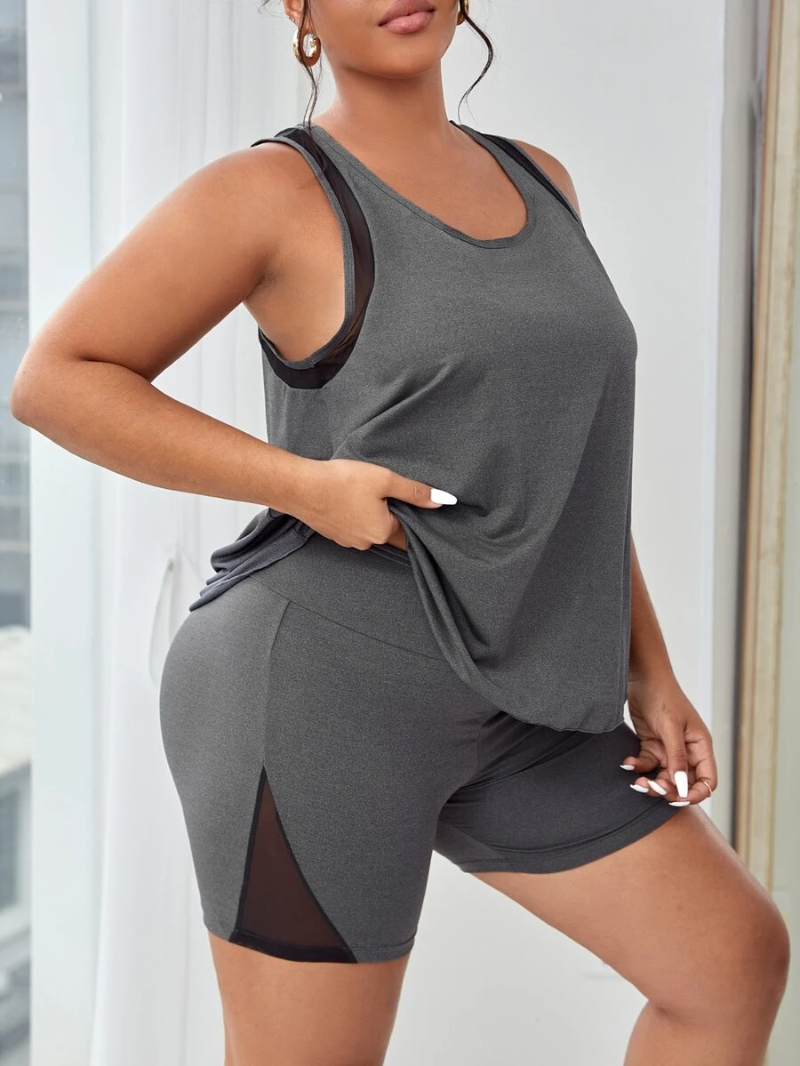 Conjunto deportivo de malla en contraste - Gris - Ver 1