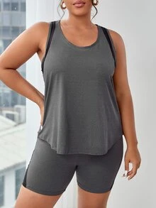 Conjunto deportivo de malla en contraste - Gris - Ver 3