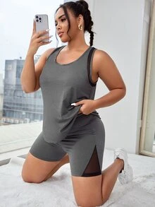 Conjunto deportivo de malla en contraste - Gris - Ver 5