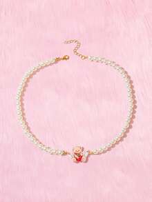 ROMWE Kawaii Cánh trang trí hình gấu hoạt hình quyến rũ Vòng cổ đính cườm ngọc trai giả - Nhiều màu - Xem 5