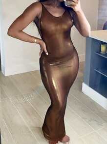 Solid Bodycon Dress - Brown - View 1