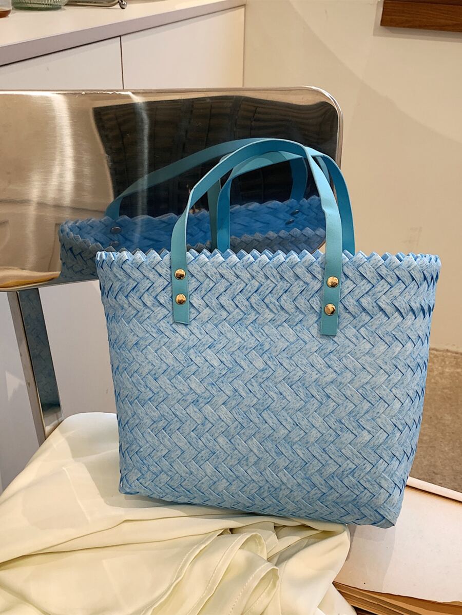 Túi Xách tay Nữ Hình học Đôi tay cầm Kỳ nghỉ Đúng mốt - Màu xanh lam - Xem 1