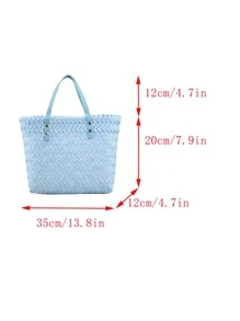 Túi Xách tay Nữ Hình học Đôi tay cầm Kỳ nghỉ Đúng mốt - Màu xanh lam - Xem 3