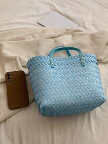 Túi Xách tay Nữ Hình học Đôi tay cầm Kỳ nghỉ Đúng mốt - Màu xanh lam - Xem 5