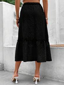 SHEIN LUNE Falda de talle alto unicolor bajo con fruncido - Negro - Ver 2