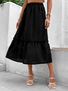 SHEIN LUNE Falda de talle alto unicolor bajo con fruncido - Negro - Ver 4