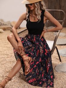 SHEIN Clasi 印花大圓領連衣裙 - 黑色 - 查看 6