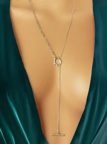 Minimalist Y Lariat Necklace - Silver - View 1