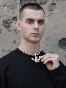 男士水鑽裝飾翅膀墜飾項鍊 - 金色 - 查看 2