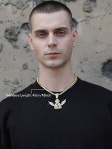 男士水鑽裝飾翅膀墜飾項鍊 - 金色 - 查看 3