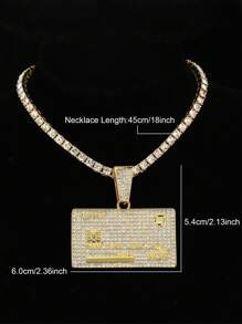 Collar con colgante cuadrado con detalle de letra y decoración de diamantes de imitación para hombre, estilo Punk Hip Pop, para regalo de joyería y fiesta - Dorado - Ver 4