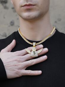 男士水鑽裝飾翅膀墜飾項鍊 - 金色 - 查看 5