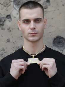 Collar con colgante cuadrado con detalle de letra y decoración de diamantes de imitación para hombre, estilo Punk Hip Pop, para regalo de joyería y fiesta - Dorado - Ver 6